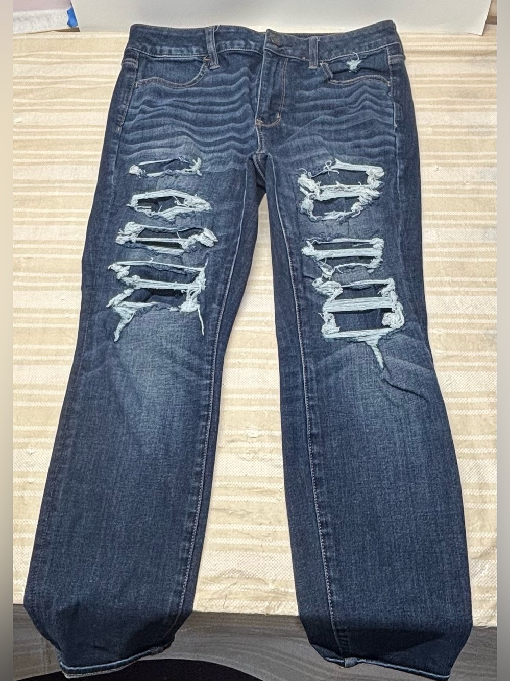 American Eagle Hi-Rise Jegging Womens 10 Blue Distressed 360 Next Level Stretch